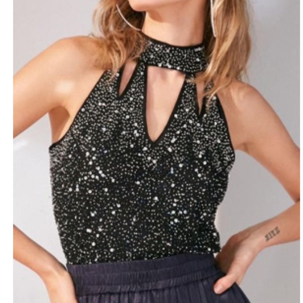 NWT Ecote Gadsen Beaded Cutout Top